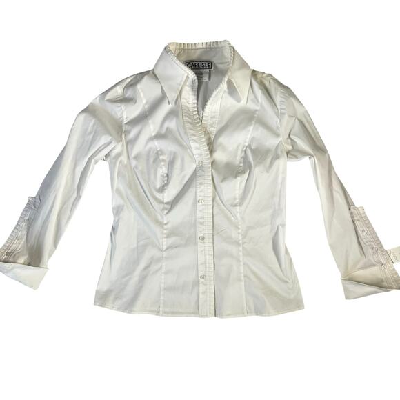 Carlisle White Pleated-Trim Button-Front Blouse – Size 10 – NWT - Picture 4 of 12